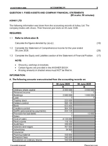 Accounting Grade 12 September Trial 2026 Paper 1 (Eastern Cape) question paper, first page of questions