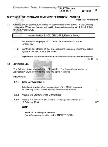 Accounting Grade 12 September Trial 2026 Paper 1 (Gauteng) question paper, first page of questions