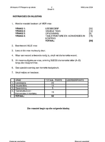 Afrikaans Grade 6 June 2024 question paper, first page of questions