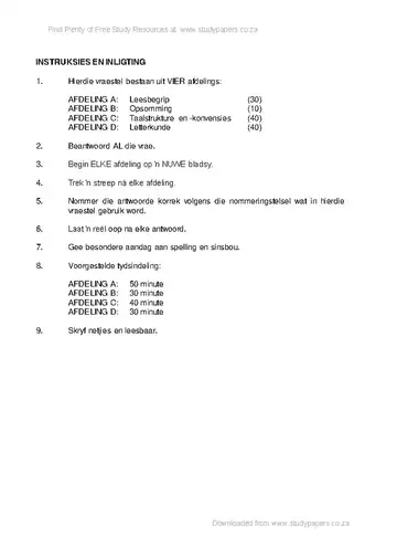 Afrikaans Language Grade 12 Feb/March Supplementary 2017 Paper 1 (North West) question paper, first page of questions