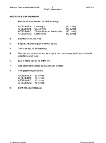 Afrikaans Language Grade 12 May/June 2019 Paper 1 (Northern Cape) question paper, first page of questions