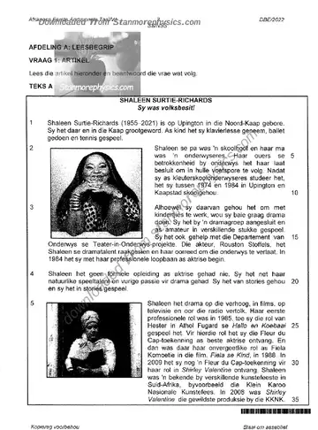Afrikaans Language Grade 12 June 2022 Paper 1 (National DBE) question paper, first page of questions