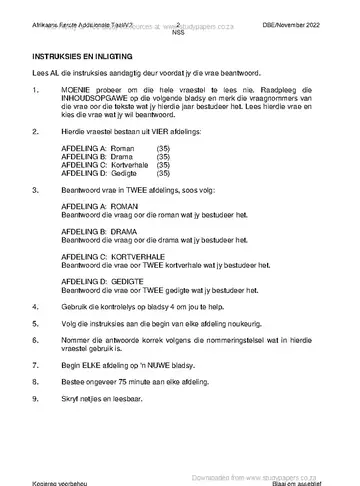 Afrikaans Language Grade 12 November 2022 Paper 2 (National DBE) question paper, first page of questions