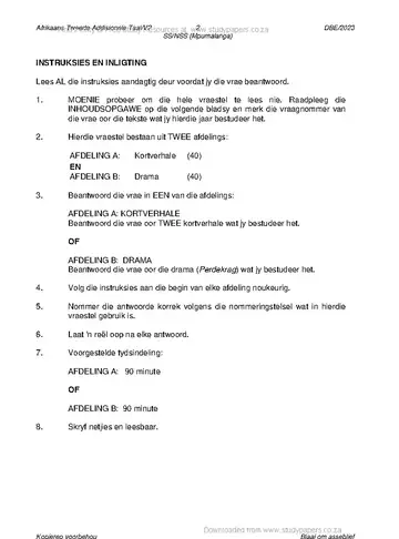 Afrikaans Language Grade 12 May/June 2023 Paper 2 (Mpumalanga) question paper, first page of questions