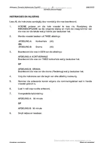 Afrikaans Language Grade 12 May/June 2023 Paper 2 (Northern Cape) question paper, first page of questions