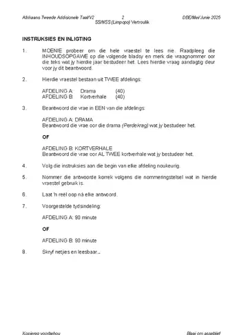 Afrikaans Language Grade 12 May/June 2025 Paper 2 (Limpopo) question paper, first page of questions