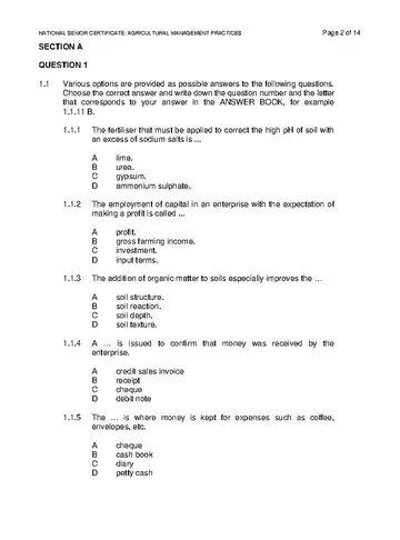 IEB Agricultural Management Practices Grade 12 November 2019 (IEB) question paper, first page of questions