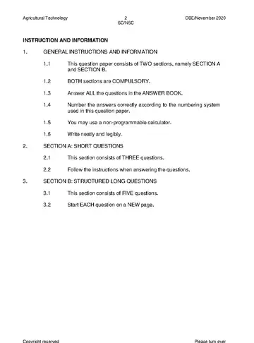 Agricultural Technology Grade 12 November 2020 (National DBE) question paper, first page of questions
