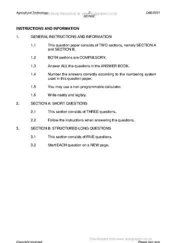 Agricultural Technology Grade 12 May/June 2021 question paper, first page of questions