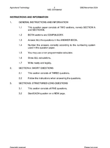 Agricultural Technology Grade 12 November 2024 (National DBE) question paper, first page of questions