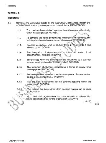Applied Management N4 November 2014 question paper, first page of questions