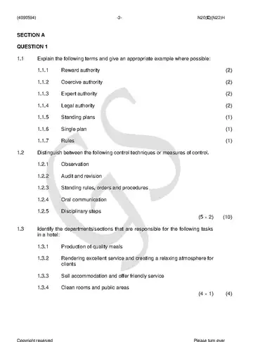 Applied Management N4 November 2018 question paper, first page of questions