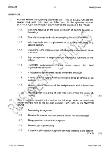 Applied Management N6 June 2014 question paper, first page of questions