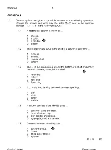 Bricklaying and Plastering Theory N2 April 2020 question paper, first page of questions