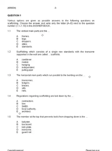 Building Administration N4 August 2019 question paper, first page of questions