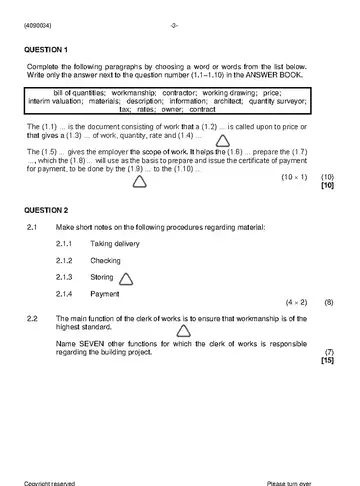 Building Administration N4 August 2021 question paper, first page of questions