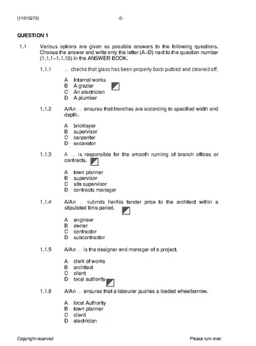 Building and Civil Technology N3 August 2021 question paper, first page of questions