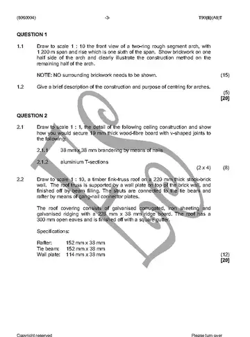 Building and Structural Construction N4 April 2016 question paper, first page of questions