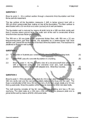 Building and Structural Construction N4 November 2016 question paper, first page of questions