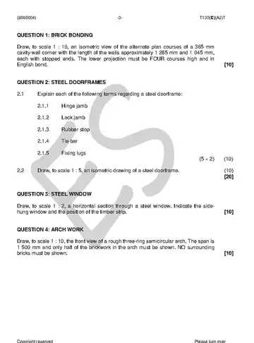 Building and Structural Construction N4 August 2018 question paper, first page of questions