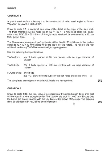 Building and Structural Construction N4 August 2019 question paper, first page of questions