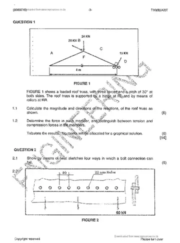 Building and Structural Construction N5 April 2013 question paper, first page of questions