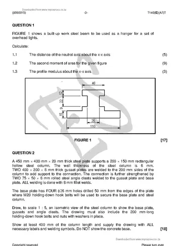 Building and Structural Construction N5 August 2018 question paper, first page of questions