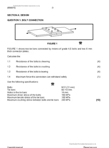 Building and Structural Construction N5 August 2019 question paper, first page of questions