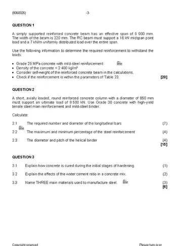 Building and Structural Construction N6 April 2020 question paper, first page of questions