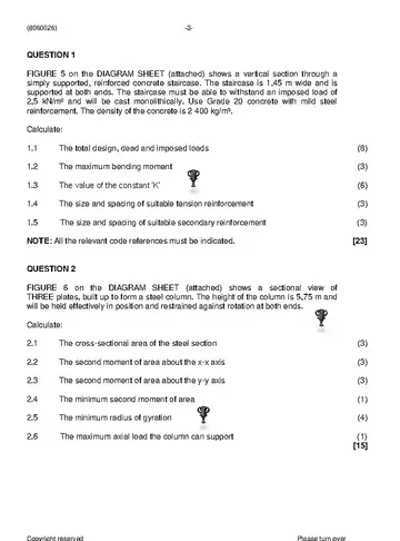 Building and Structural Construction N6 April 2021 question paper, first page of questions
