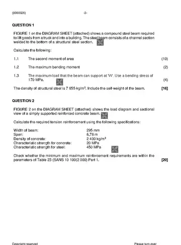 Building and Structural Construction N6 August 2021 question paper, first page of questions