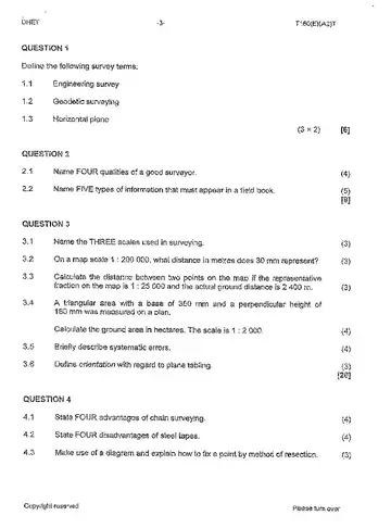 Building and Structural Surveying N4 April 2013 question paper, first page of questions