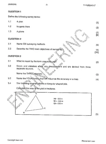Building and Structural Surveying N4 November 2014 question paper, first page of questions