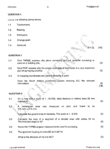 Building and Structural Surveying N4 April 2015 question paper, first page of questions