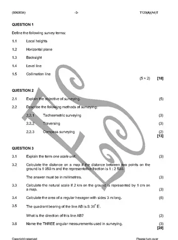 Building and Structural Surveying N4 April 2016 question paper, first page of questions