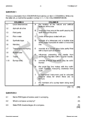 Building and Structural Surveying N4 April 2018 question paper, first page of questions