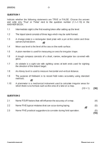 Building and Structural Surveying N4 August 2019 question paper, first page of questions