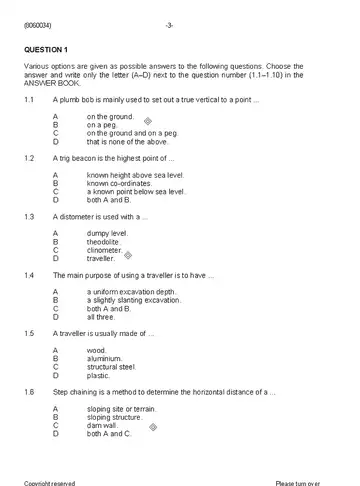 Building and Structural Surveying N4 November 2020 question paper, first page of questions