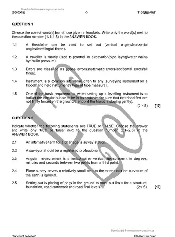 Building and Structural Surveying N5 April 2016 question paper, first page of questions