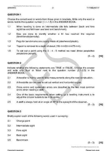 Building and Structural Surveying N5 April 2018 question paper, first page of questions