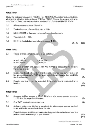 Building and Structural Surveying N5 August 2018 question paper, first page of questions