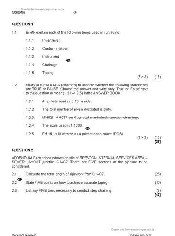 Building and Structural Surveying N5 August 2019 question paper, first page of questions