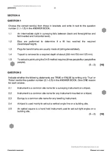 Building and Structural Surveying N5 November 2023 question paper, first page of questions
