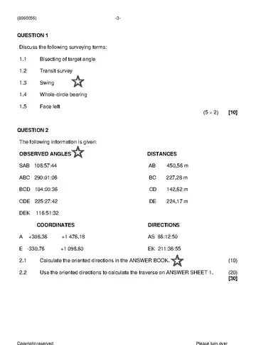 Building and Structural Surveying N6 August 2021 question paper, first page of questions
