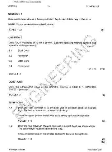 Building Drawing N1 November 2013 question paper, first page of questions