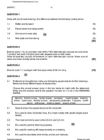 Building Drawing N1 April 2021 question paper, first page of questions