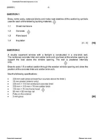 Building Drawing N1 August 2021 question paper, first page of questions