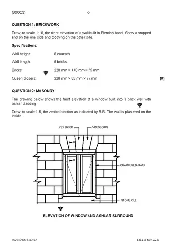 Building Drawing N3 August 2019 question paper, first page of questions