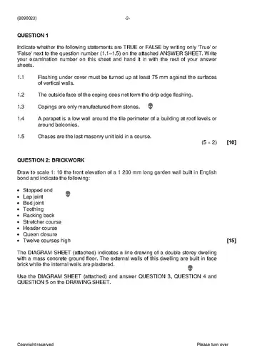 Building Drawing N3 November 2020 question paper, first page of questions