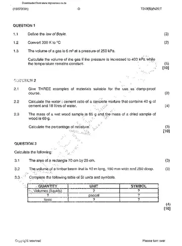 Building Science N1 November 2013 question paper, first page of questions